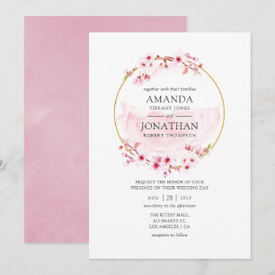 Hochzeit der geometrischen rosa Frühlingskirsche Einladung