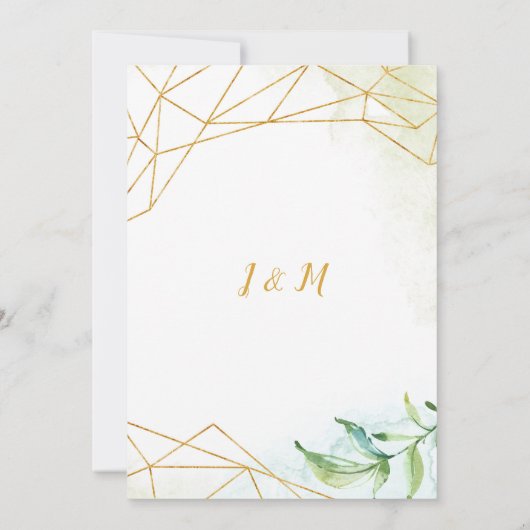 Hochzeit der geometrischen Rosa-Grüne Goldbotanica Einladung (Rückseite)