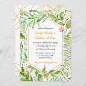 Hochzeit der geometrischen Rosa-Grüne Goldbotanica Einladung (Vorne/Hinten)