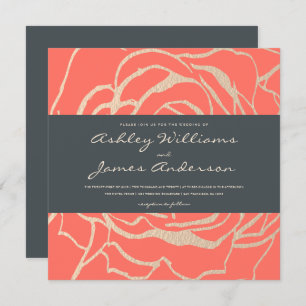 Hochzeit der geometrischen Rose Coral Einladung