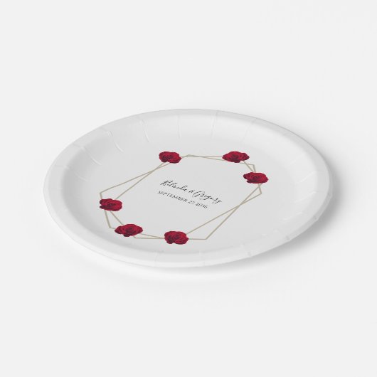 Hochzeit der geometrischen Rote Rose Pappteller (Schrägansicht)