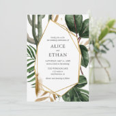 Hochzeit der geometrischen tropischen Vegetation Einladung (Stehend Vorderseite)
