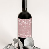 Hochzeit der gezeichneten blühenden Dusty-Rose Weinetikett