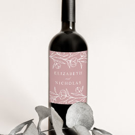 Hochzeit der gezeichneten blühenden Dusty-Rose Weinetikett