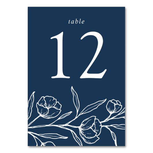 Hochzeit der gezeichneten floralen Marine Tischnummer (Vorderseite)