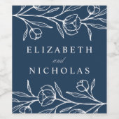 Hochzeit der gezeichneten floralen Marine Weinetikett (Einzelnes Label)