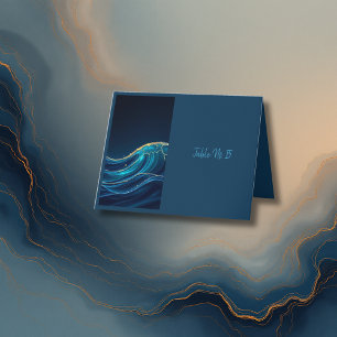 Hochzeit der Golden Accented Abstrakt Ocean Waves Dankeskarte