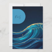 Hochzeit der Golden Accented Abstrakt Ocean Waves Einladung (Rückseite)