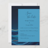 Hochzeit der Golden Accented Abstrakt Ocean Waves Einladung (Vorderseite)