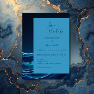 Hochzeit der Golden Accented Abstrakt Ocean Waves Einladung