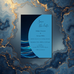Hochzeit der Golden Accented Abstrakt Ocean Waves Einladung