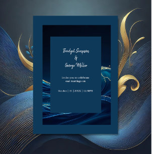 Hochzeit der Golden Accented Abstrakt Ocean Waves Einladung