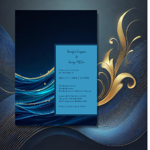 Hochzeit der Golden Accented Abstrakt Ocean Waves Einladung