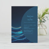 Hochzeit der Golden Accented Abstrakt Ocean Waves Einladung (Stehend Vorderseite)