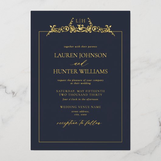 Hochzeit der Goldfliegenbrille Folieneinladung (Vorderseite)