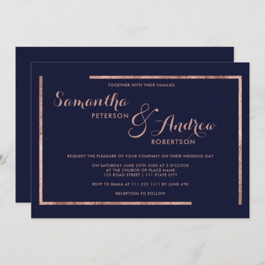 Hochzeit der Goldgrenze der modernen Rose Einladung (Vorne/Hinten)