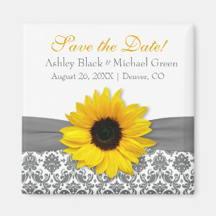Hochzeit der grauen Damast Gelbe Sonnenblume Magnet