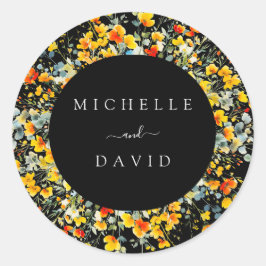 Hochzeit der hellen schwarzen Flora Runder Aufkleber