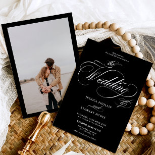 Hochzeit der Kalligraphie-Foto-Chic Einladung