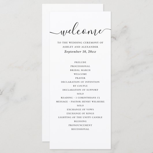 Hochzeit der Kalligraphie in Schwarzweiß Programm (Vorne/Hinten)