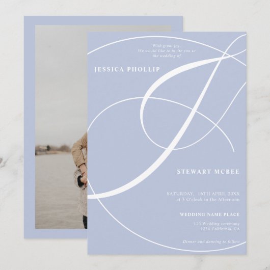 Hochzeit der Kalligraphie in Script-Blau Einladung (Vorne/Hinten)