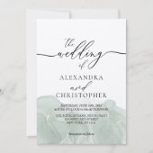 Hochzeit der Kalligraphie mit Aquarellgrün Einladung (Vorderseite)