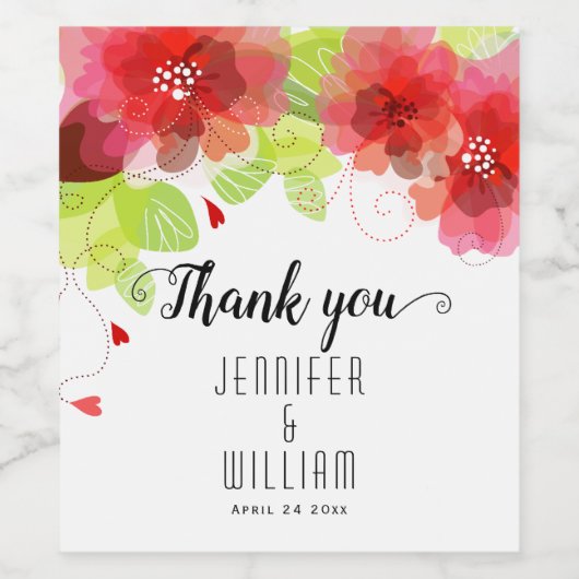 Hochzeit der kalligraphischen Blume Rosa, Rosa Weinetikett (Einzelnes Label)