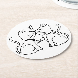 Hochzeit der Katzen Schwarz Weiß Kitty Brautjungfe Runder Pappuntersetzer