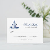 Hochzeit der Kirche von Blauen Wasserfarben RSVP (Stehend Vorderseite)