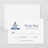 Hochzeit der Kirche von Blauen Wasserfarben RSVP Karte (Vorne/Hinten)