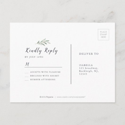 Hochzeit der Kraft-Kalligrafie im rustikalen Grün Einladungspostkarte (Rückseite)