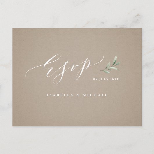 Hochzeit der Kraft-Kalligrafie im rustikalen Grün Einladungspostkarte (Vorderseite)