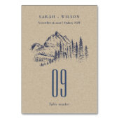 Hochzeit der Kraft Navy Pine Woods Mountain Sketch Tischnummer (Vorderseite)