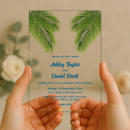 Hochzeit der Küste von Navy Tropical Palm Leaf Bea Acryleinladungen