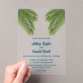 Hochzeit der Küste von Navy Tropical Palm Leaf Bea Acryleinladungen (Insitu (Handheld))