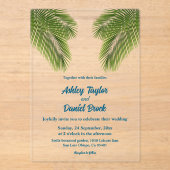 Hochzeit der Küste von Navy Tropical Palm Leaf Bea Acryleinladungen (Vorderseite)