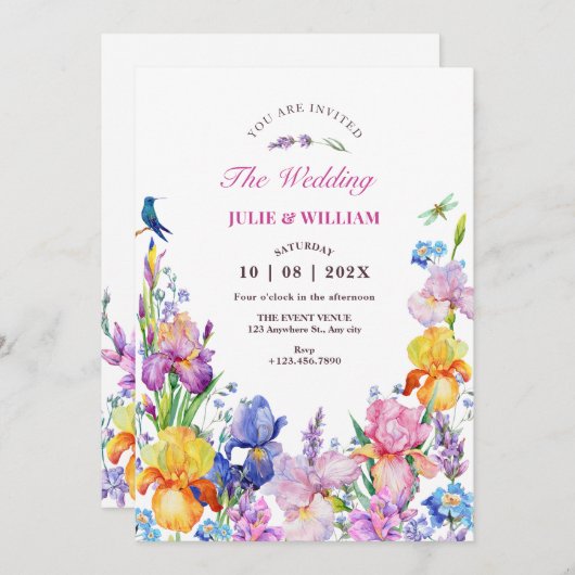 Hochzeit der Lila Blume im Garten Einladung (Vorne/Hinten)