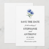 Hochzeit der lila Cornflore-Wildblume Save The Date (Vorne/Hinten)