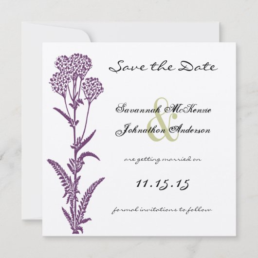 Hochzeit der lila wilden Blume Save The Date (Vorderseite)