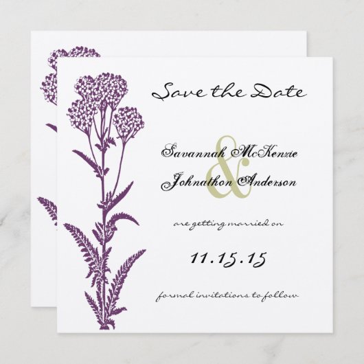Hochzeit der lila wilden Blume Save The Date (Vorne/Hinten)