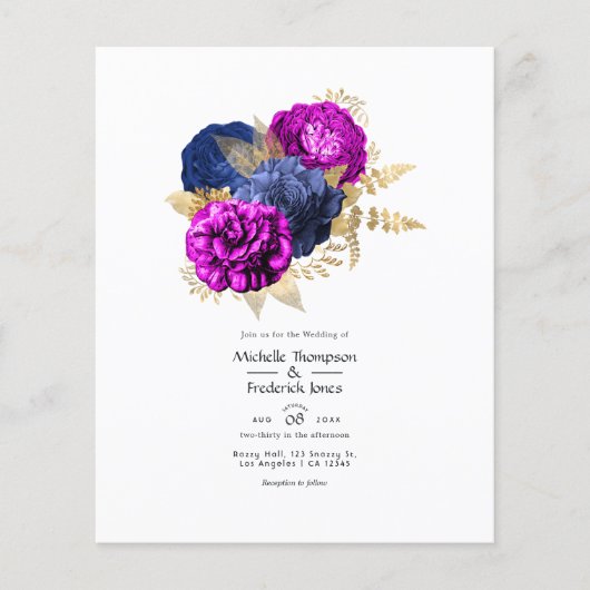 Hochzeit der Magenta Navy und Gold Floral Flyer (Vorne)