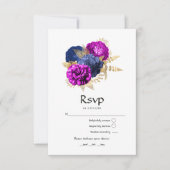 Hochzeit der Magenta Navy und Gold Floral RSVP Karte (Vorderseite)