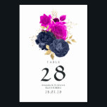 Hochzeit der Magenta Navy und Gold Floral Tischnummer<br><div class="desc">Magenta Marine und Gold Blumenkarten Hochzeit Tischnummer. Ideal für jede Art von Thema oder Gartenhochzeit.</div>