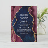 Hochzeit der Marine, Burgund & Gold Agate Einladung (Stehend Vorderseite)