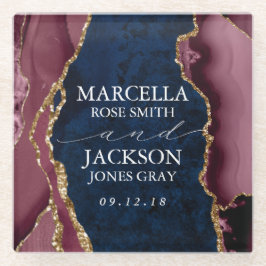 Hochzeit der Marine, Burgund & Gold Agate Glasuntersetzer