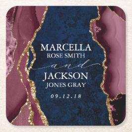 Hochzeit der Marine, Burgund & Gold Agate Rechteckiger Pappuntersetzer