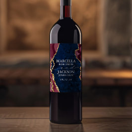 Hochzeit der Marine, Burgund & Gold Agate Weinetikett