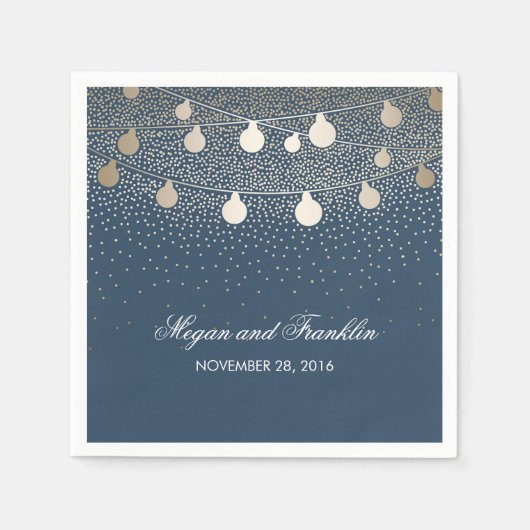 Hochzeit der Marine mit Gold String Lights Serviette (Vorderseite)