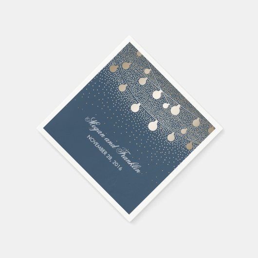 Hochzeit der Marine mit Gold String Lights Serviette (Ecke)