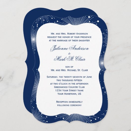 Hochzeit der Marine mit weißen Sonnenaufgängen Einladung (Vorne/Hinten)